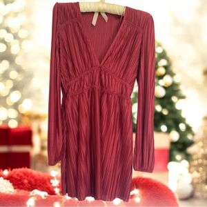 Zara pleated Red V-Neck Dress